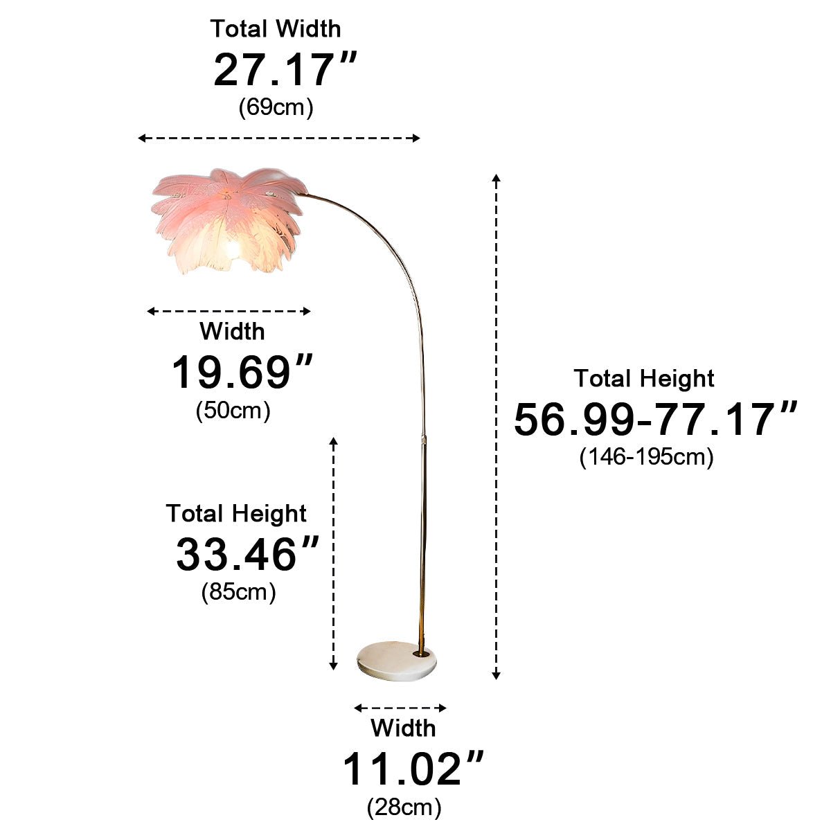 Modern Romantic Style Ostrich Feather Adjustable LED Floor Lamp