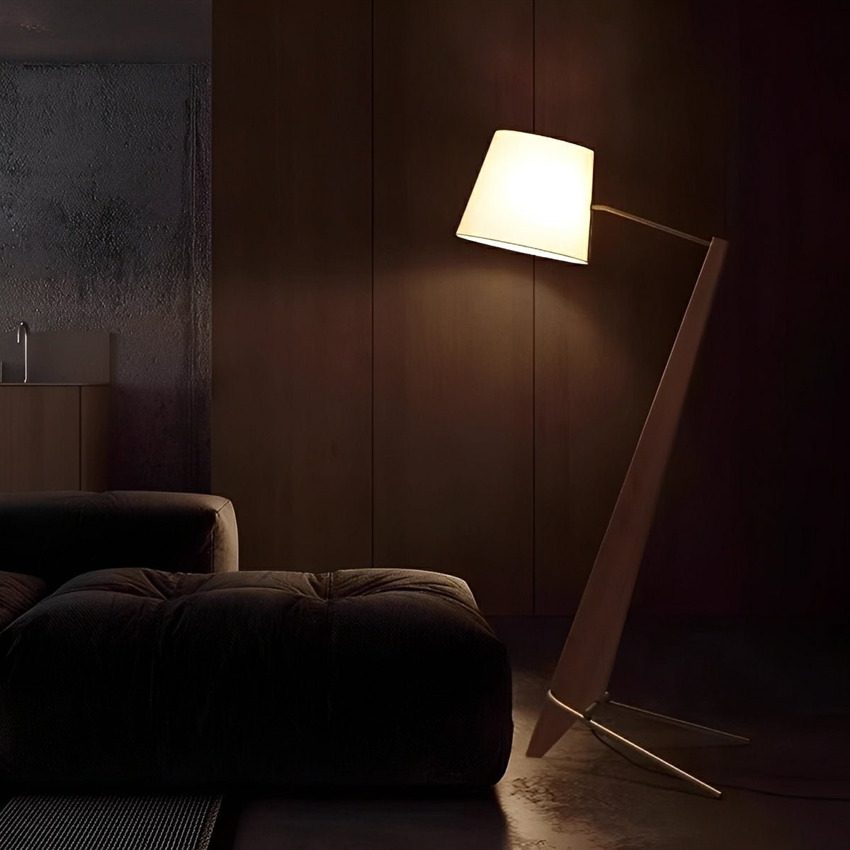 Modern Tilt Wood Fabric Drum Shade Floor Lamp