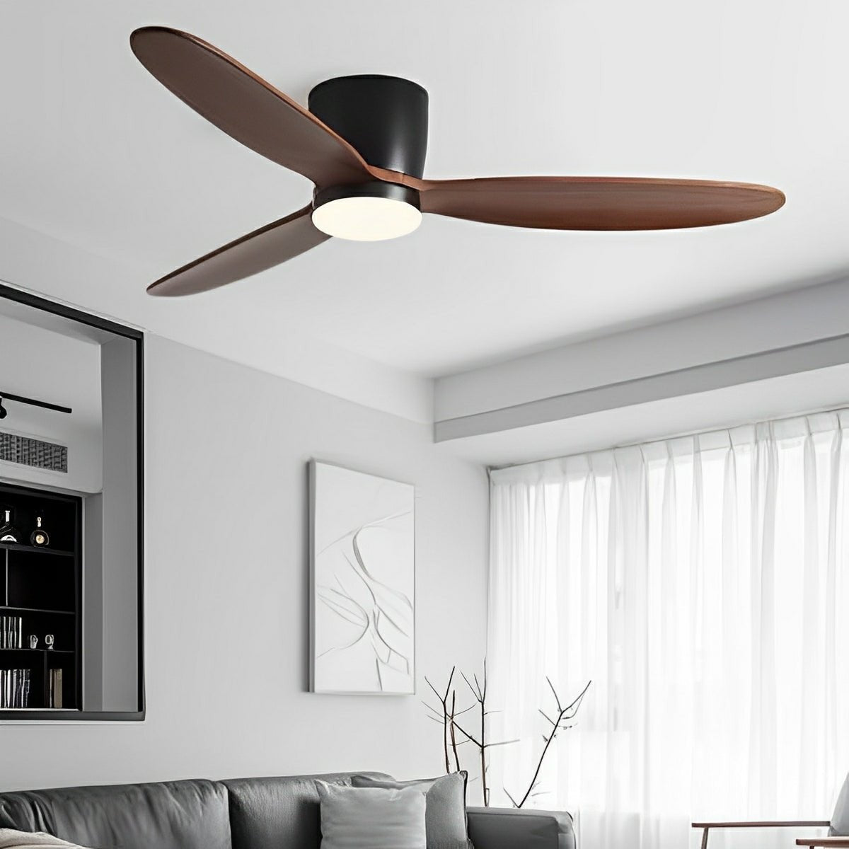 Modern Wood Grain Reverse 6-Speed Inverter Ceiling Fan Light