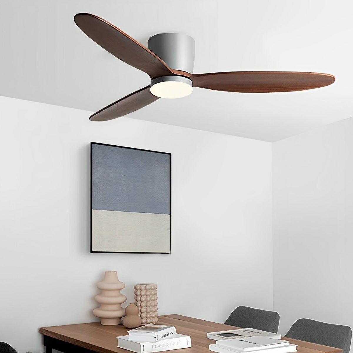 Modern Wood Grain Reverse 6-Speed Inverter Ceiling Fan Light