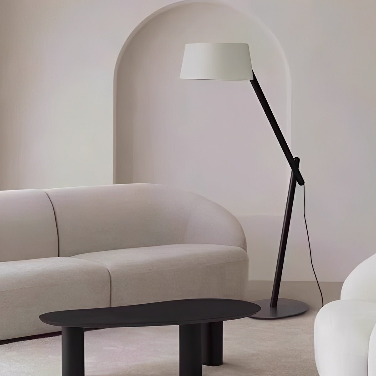 Modern Wood Finish Adjustable Fabric Drum Shade Floor Lamp