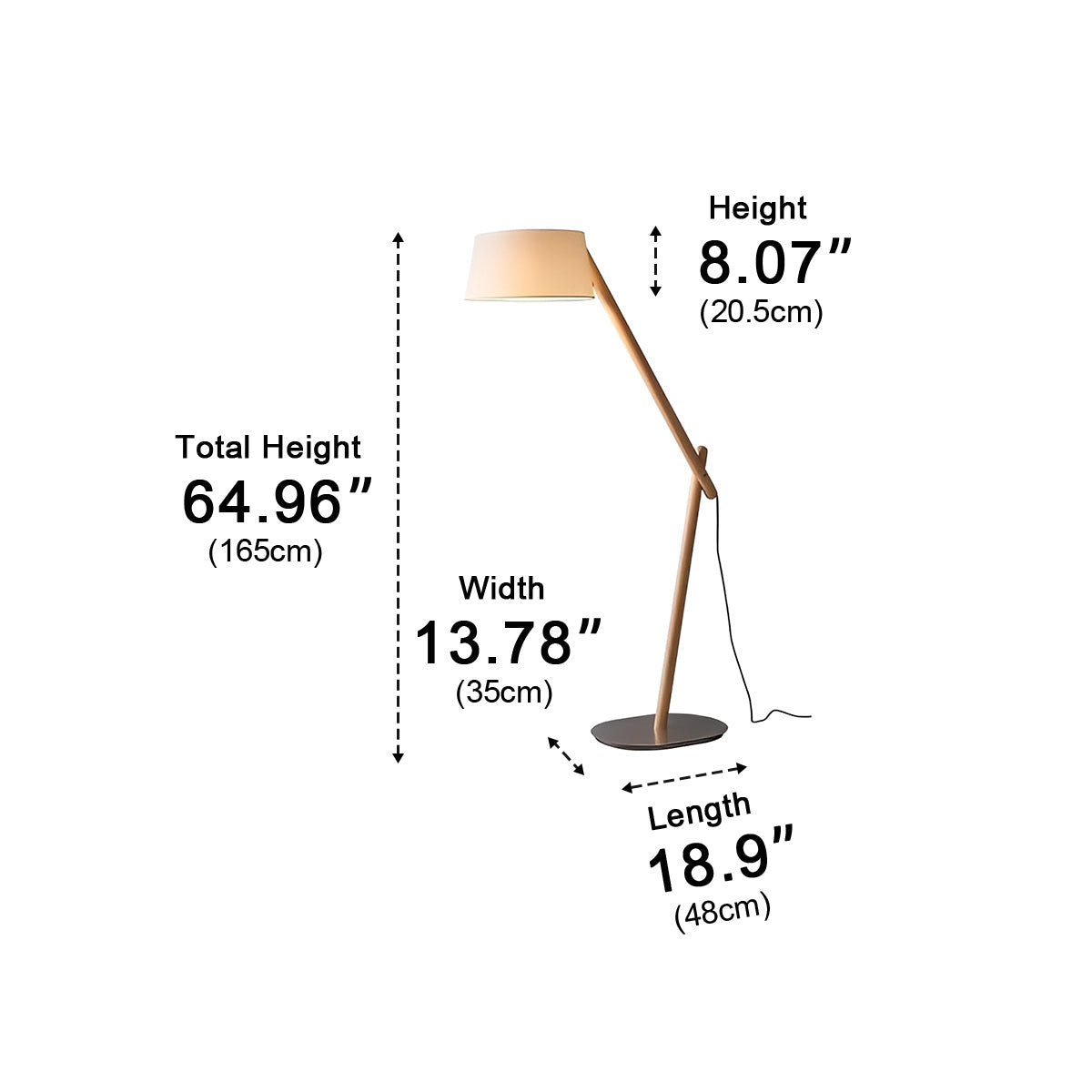 Modern Wood Finish Adjustable Fabric Drum Shade Floor Lamp