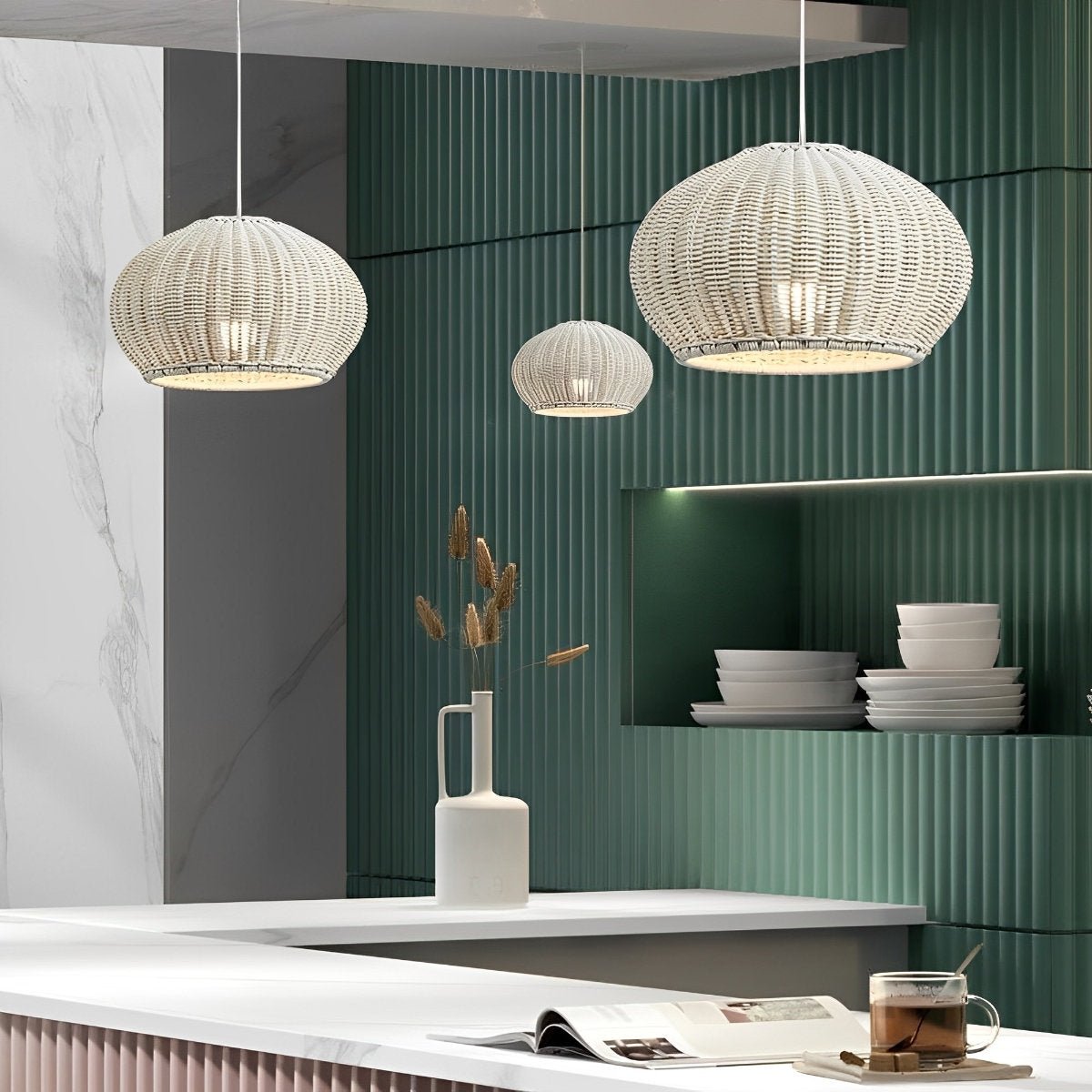 Outdoor Waterproof Oval Rattan Lanterns Pendant Lights