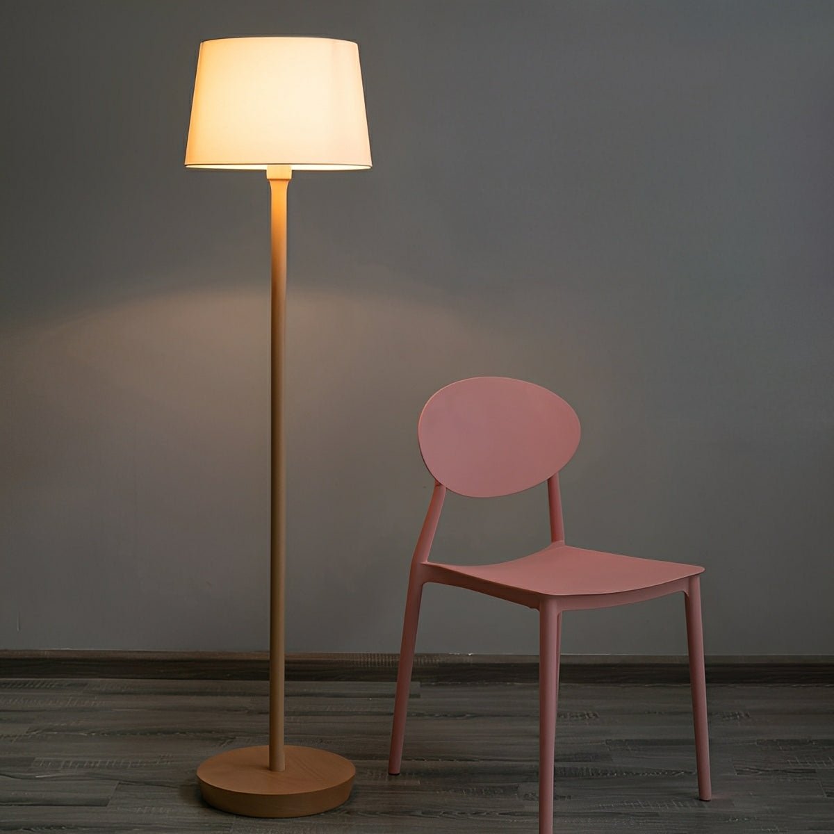 Modern Beech Wood Fabric Drum Shade LED Floor Lamp