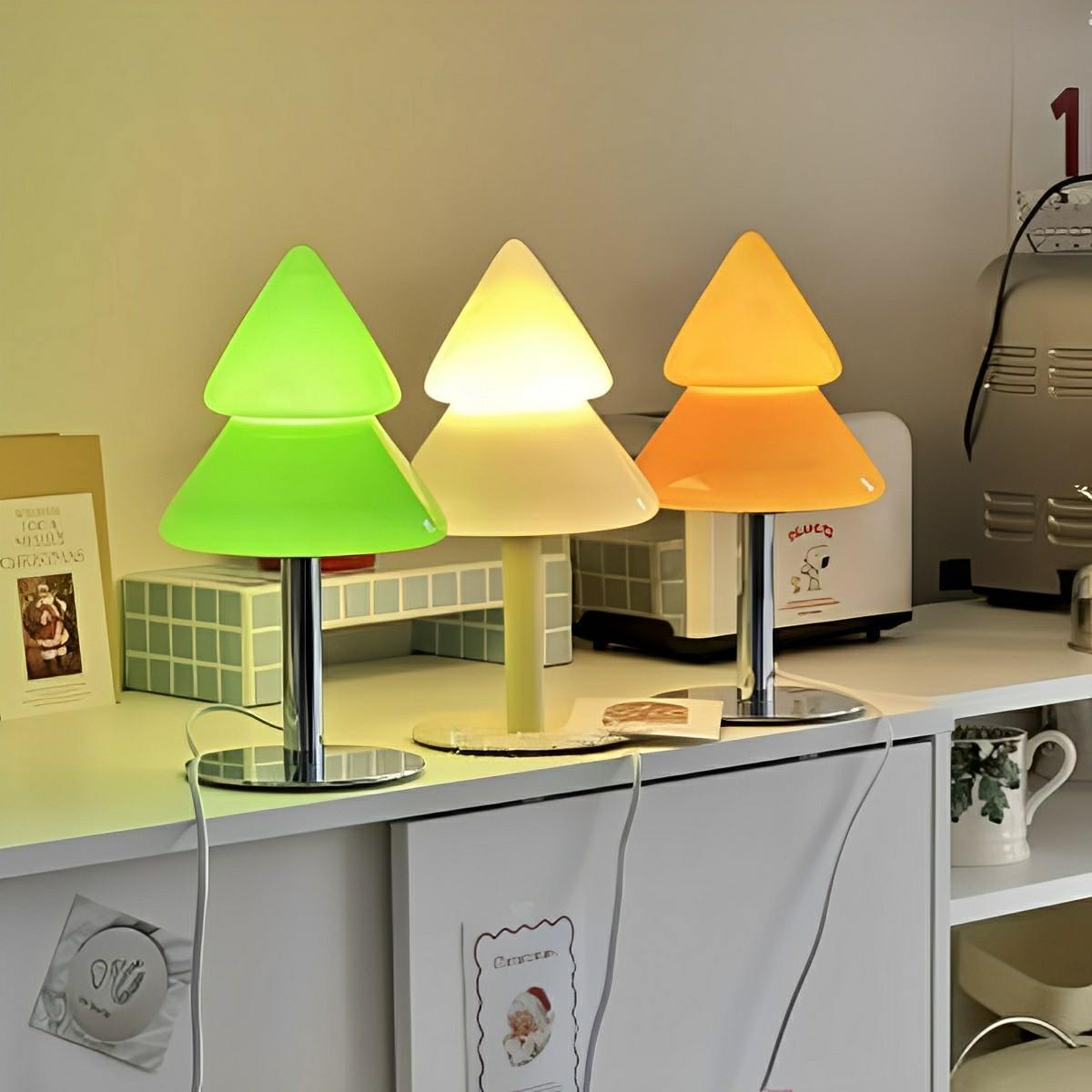 Modern Christmas Tree Glass  LED Table Lamp Plug In