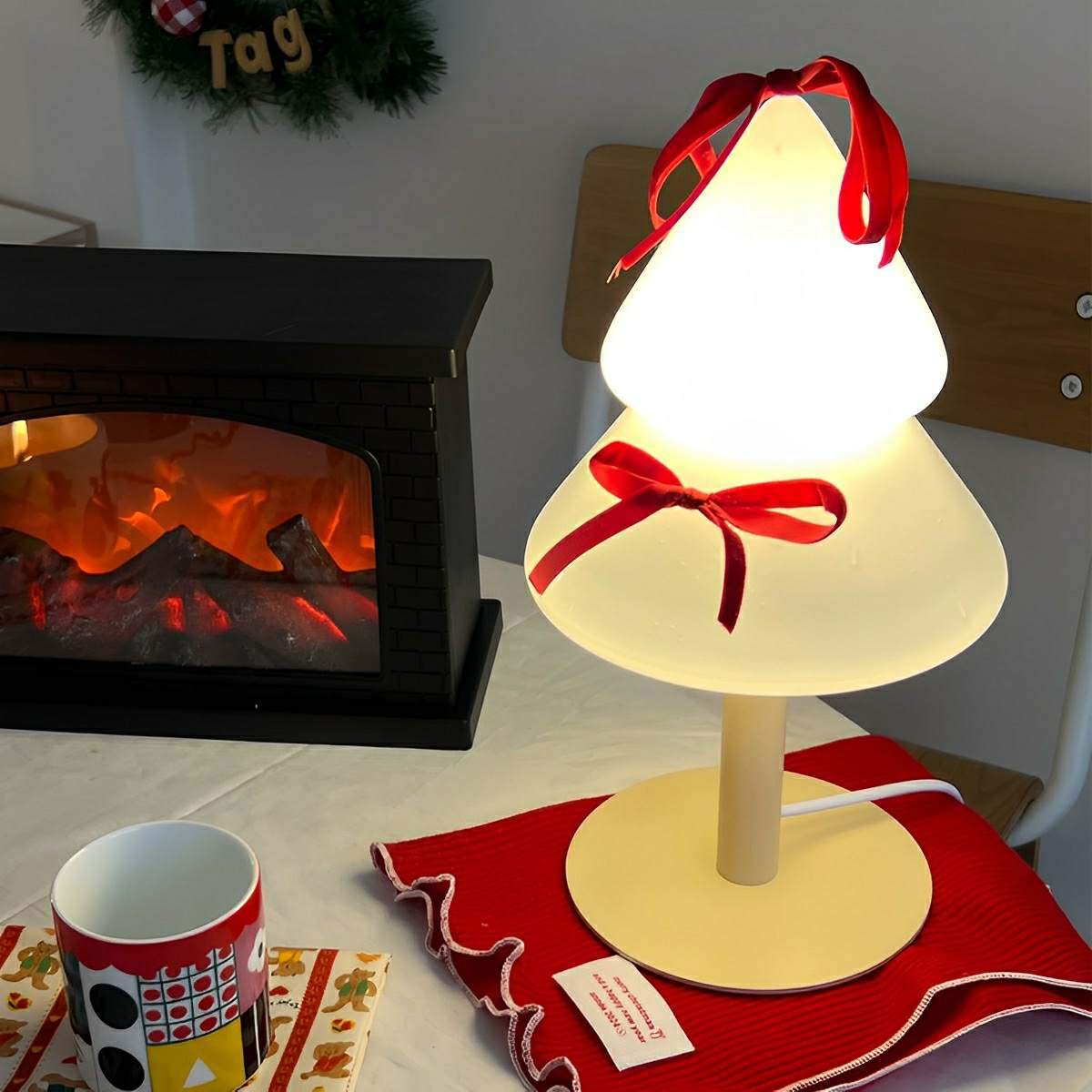 Modern Christmas Tree Glass  LED Table Lamp Plug In