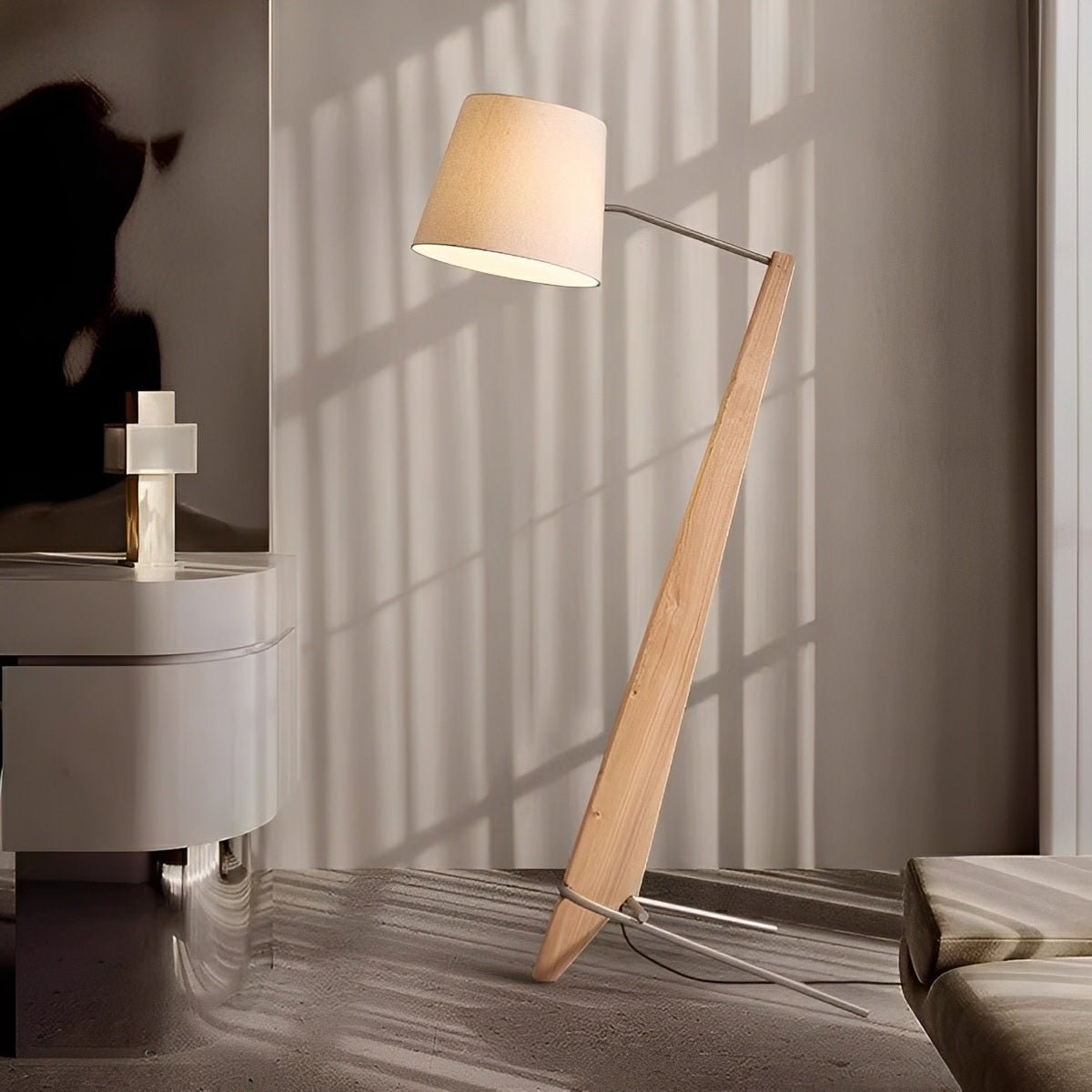 Modern Tilt Wood Fabric Drum Shade Floor Lamp