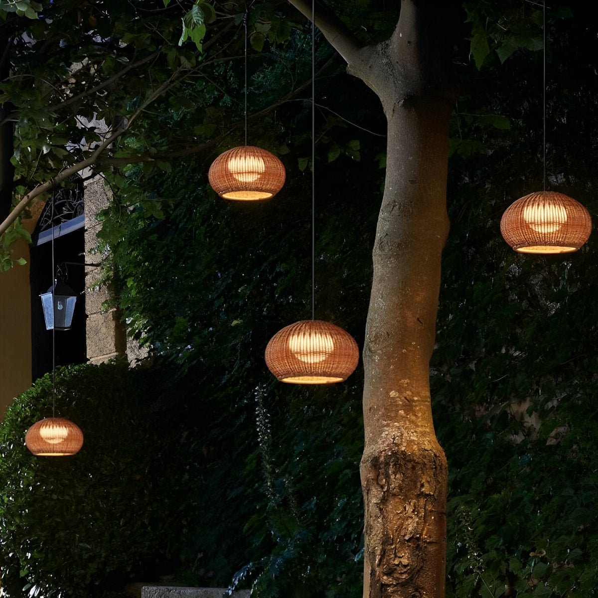 Outdoor Waterproof Oval Rattan Lanterns Pendant Lights
