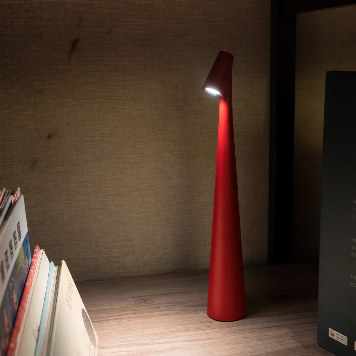 red sleek table lamp
