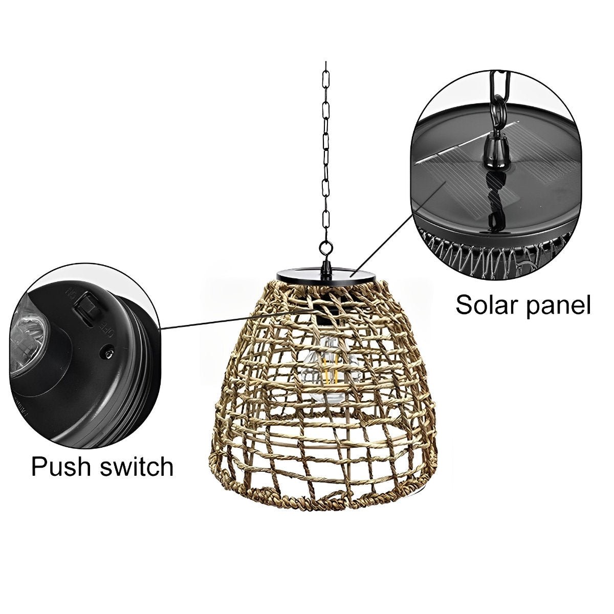 Waterproof Solar Bell Rattan Outdoor Lanterns Pendant Lights