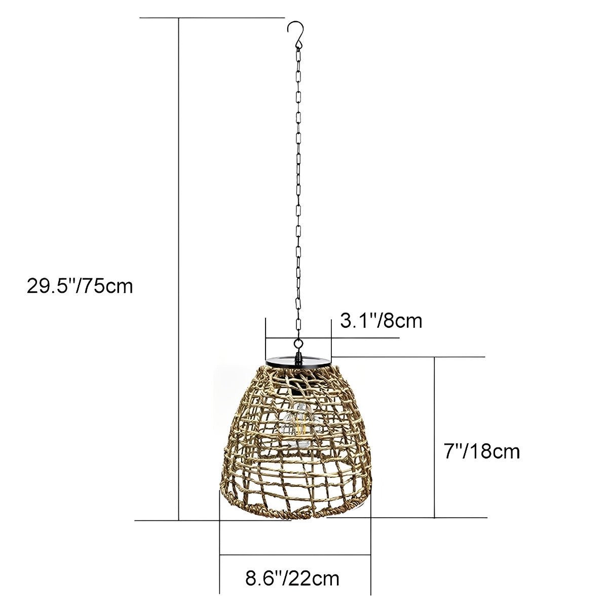 Waterproof Solar Bell Rattan Outdoor Lanterns Pendant Lights
