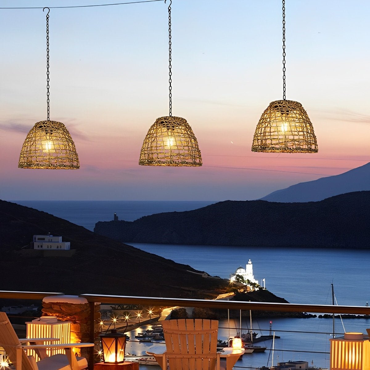 Waterproof Solar Bell Rattan Outdoor Lanterns Pendant Lights