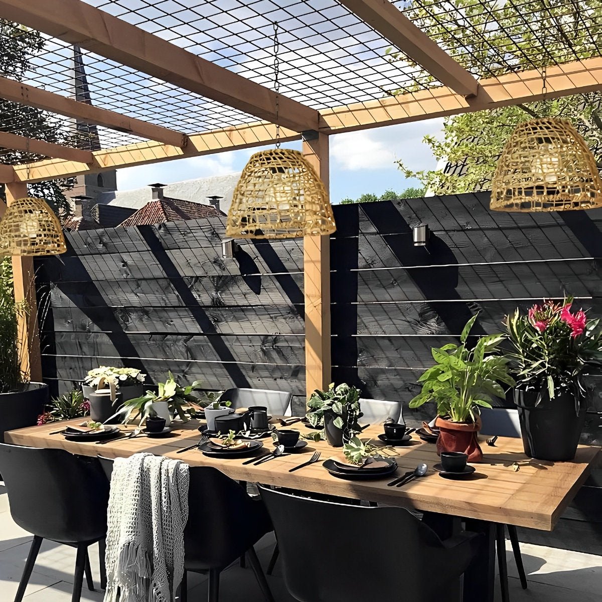 Waterproof Solar Bell Rattan Outdoor Lanterns Pendant Lights