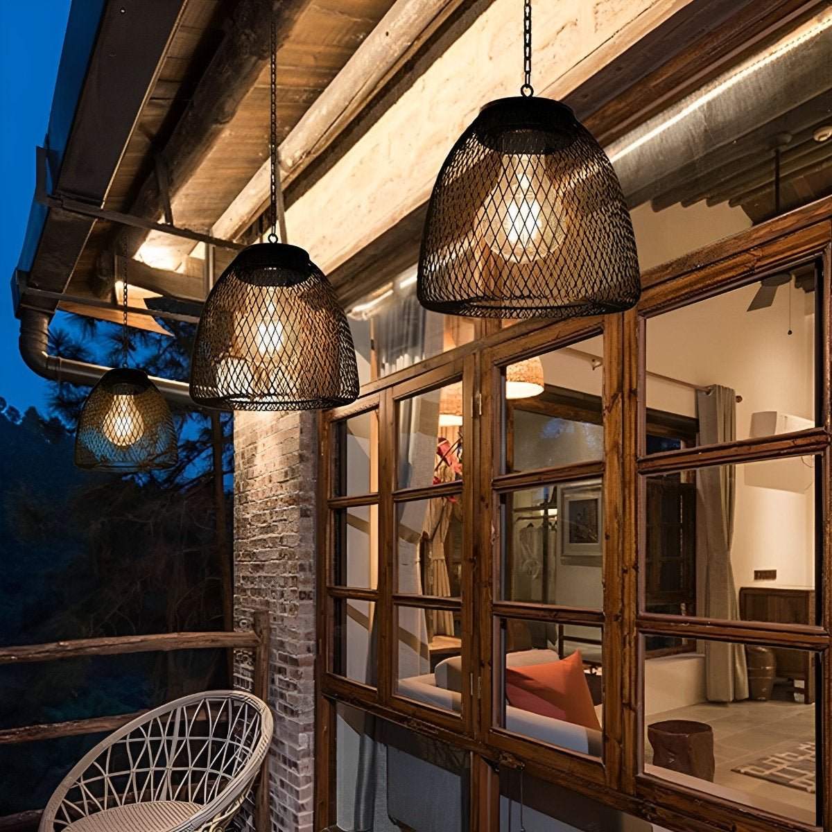 Waterproof Solar Bell Rattan Outdoor Lanterns Pendant Lights